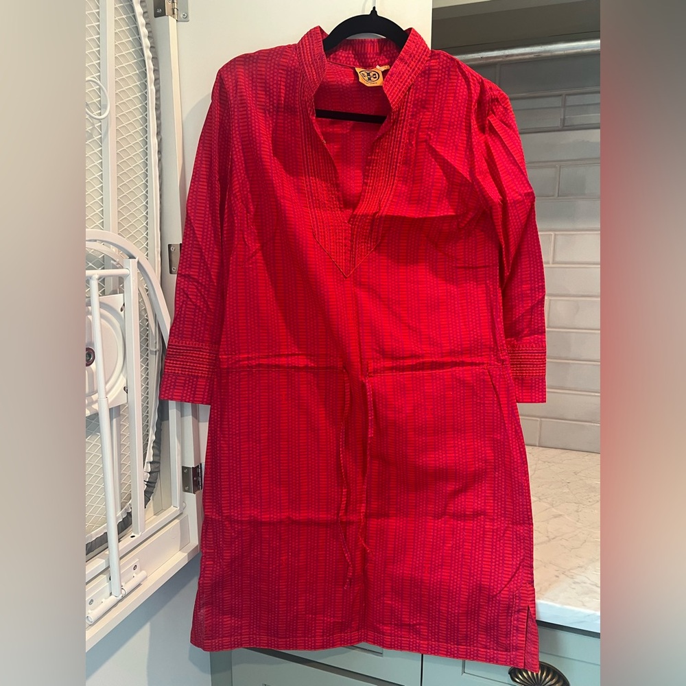 Tory Burch Red and Pink Patterned Cover Up Tunic